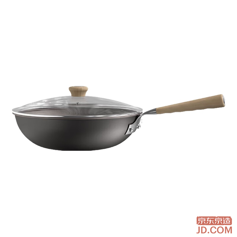 JD Frying Pan Titanium Lin Pattern Pure Titanium Pro Home Non-Coated Flat Pan for Induction & Gas Stove 32cm