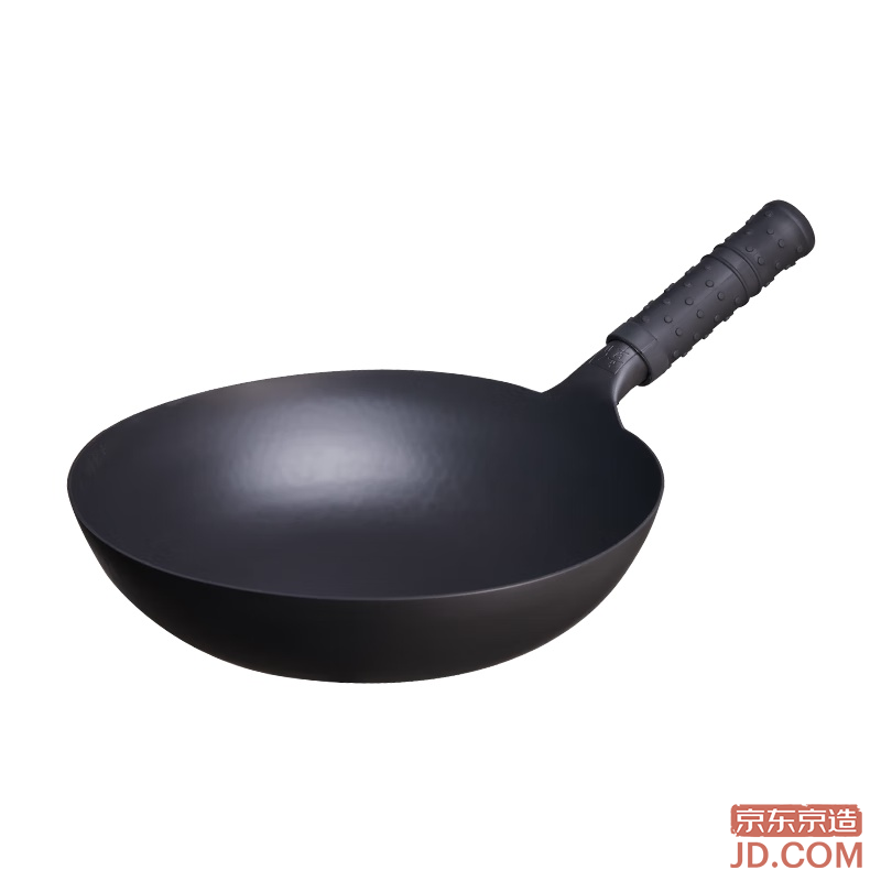 JD Zhangqiu Forged Iron Wok Hammered Stir-fry Pan Gas Stove Compatible Non-stick No Coating with Lid 32cm
