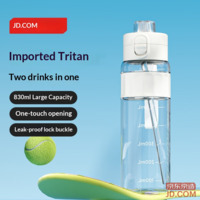 JD Dual Spout Sports Bottle Tritan Thickened Portable Anti-Drop Outdoor Plastic Cup White 830ml