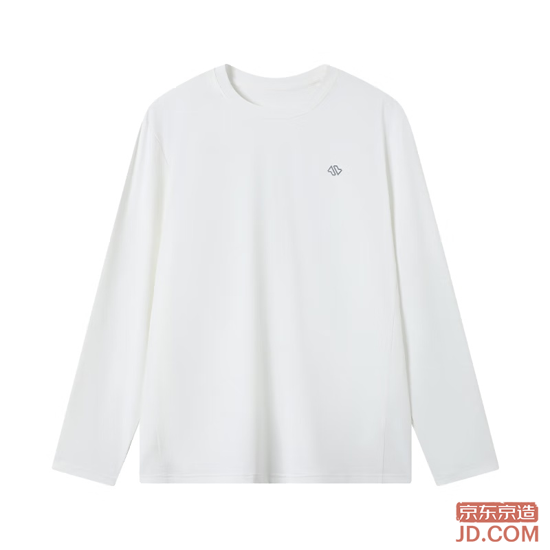 JD Men's Round Neck Long Sleeve Sports T-Shirt Sun Protection Quick Dry Baselayer for Running and Fitness, White L