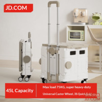 JD High Capacity Folding Shopping Cart, Grocery Trolley, Supermarket Tool Cart, Outdoor Hand Pull Cart, 45L, 4 Wheels