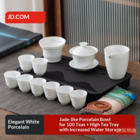 JD Full Tea Set Sheep Fat Jade Kung Fu Tea Set High-End Tea Making Guest Tea Cup White Porcelain Lid Bowl 15-Piece Set