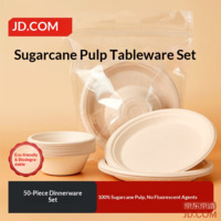JD disposable plates, bowls, dinnerware, food-grade, biodegradable BBQ camping set [50 pcs]