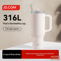 JD Thermos Cup with Straw, Large 1.2L 316L Stainless Steel Tumbler, Unisex, Sakura Pink