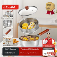 JD Stainless Steel Hammered Yukihira Pan [Thick 316L with 304 Steaming Rack] Baby Food Pot Milk Pot Set 20cm