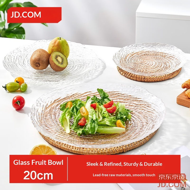JD fruit trays, snacks and candy dishes, 20cm glass serving plates, set of 2