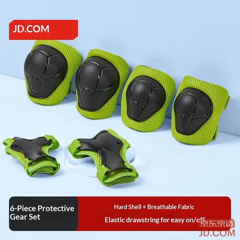 JD Kids Roller Skate Protective Gear Set, Knee Elbow Wrist Guards, Fluorescent Yellow