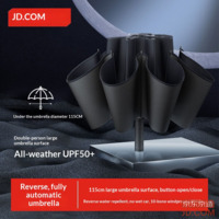 JD Reverse Black Warrior XL Umbrella, Auto Reinforced Windproof Business Folding Double Umbrella 25-inch 115cm